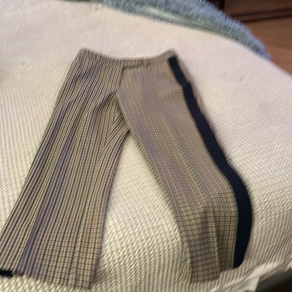 Tory Burch Fall crop pant check with navy stripe like new 10
